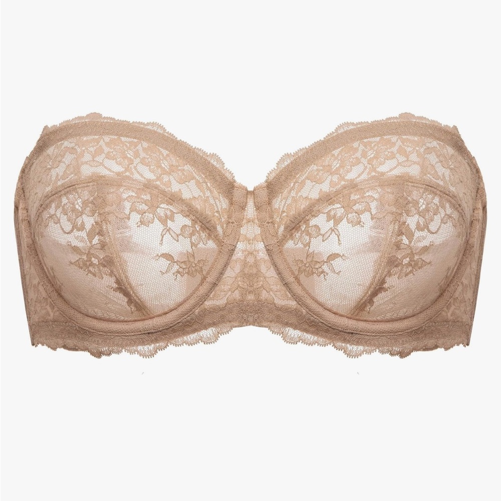 DOBREVA 32DD Bra | Strapless Convertible Unlined Lace Underwire Bra || Dark Nude